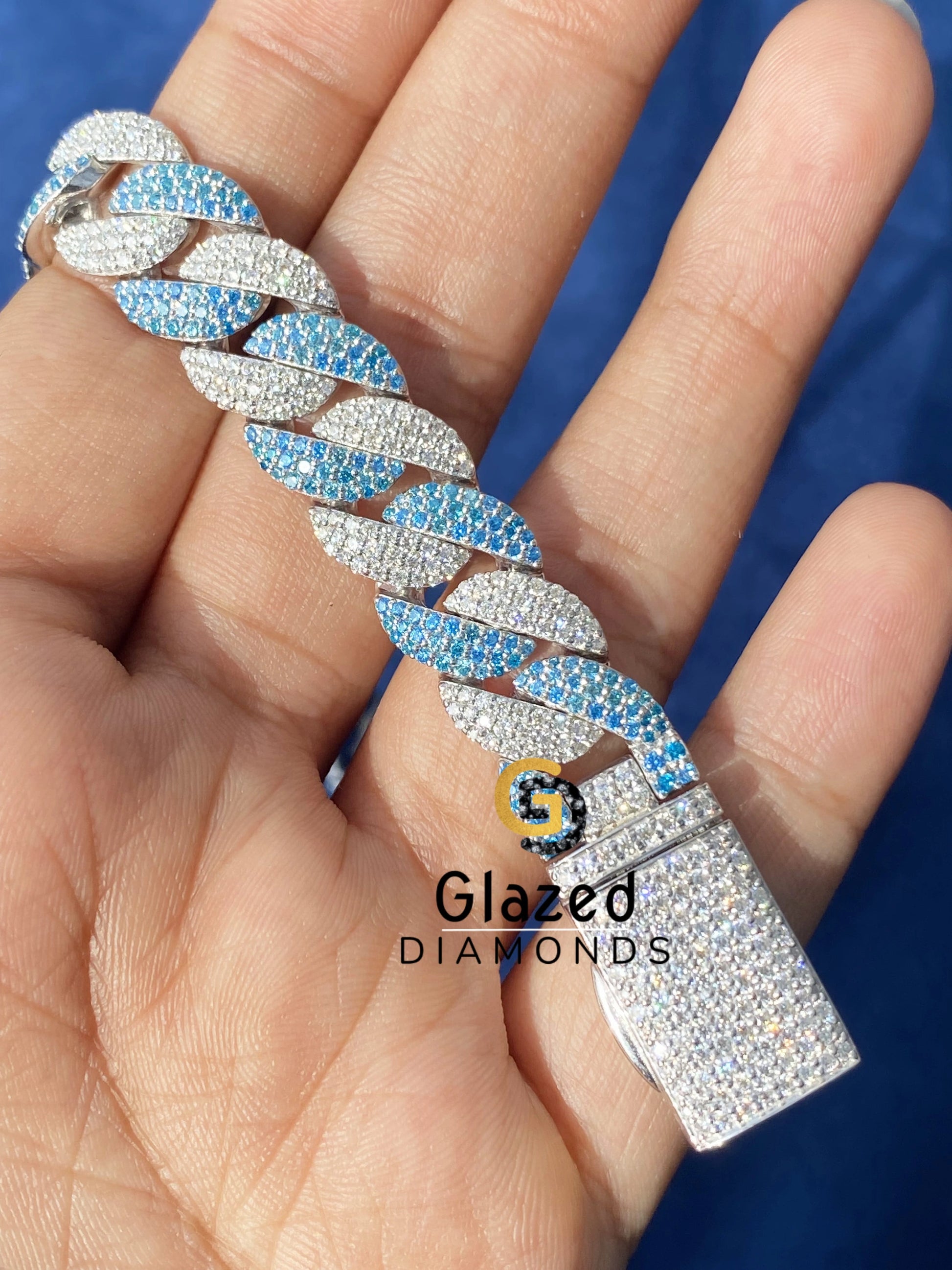 Sky Blue Diamond Cuban Link Bracelet