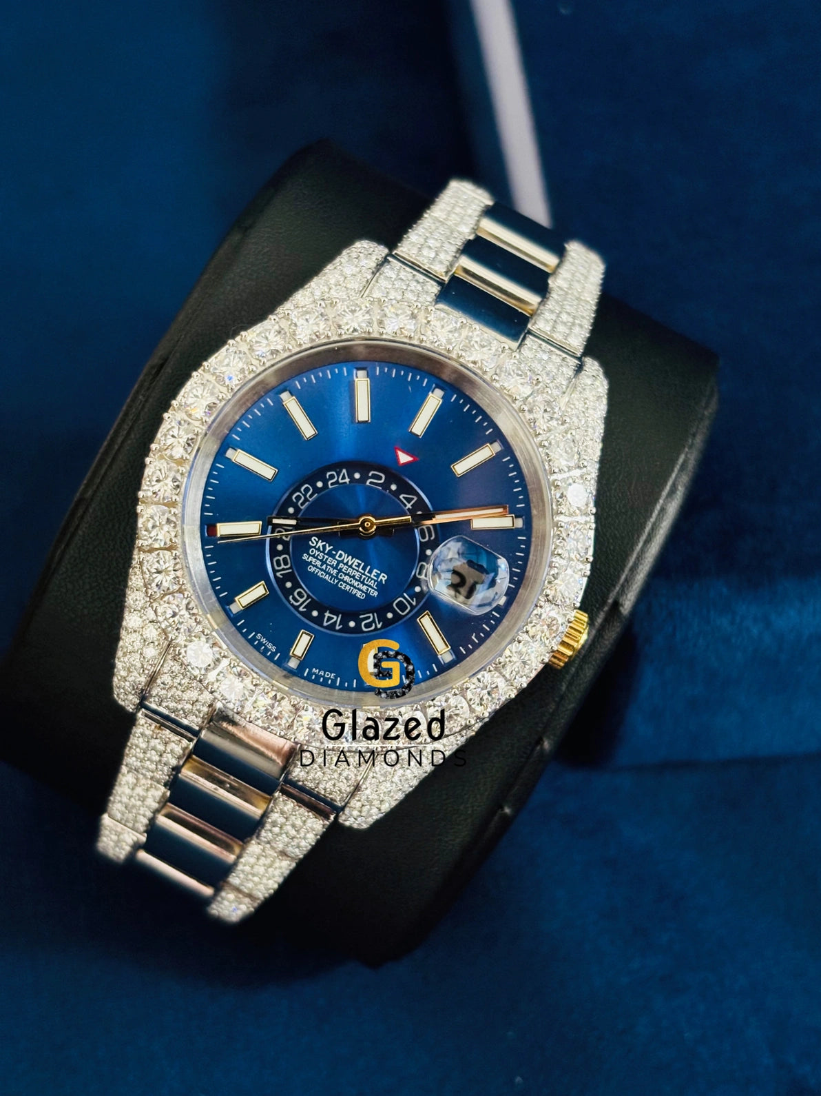 Sky Dweller Blue Stick Dial Moissanite Hip Hop Watch