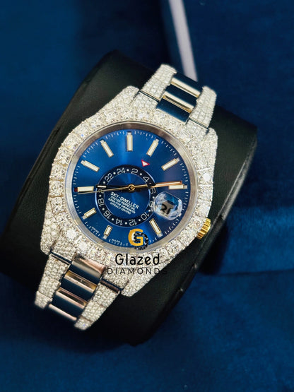 Sky Dweller Blue Stick Dial Moissanite Hip Hop Watch