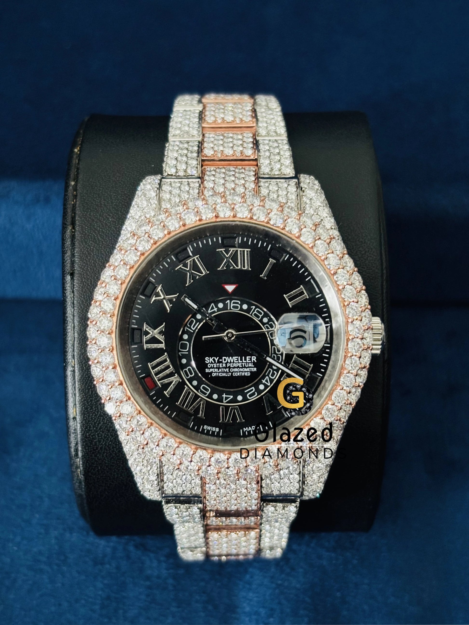 Sky Dweller Dial Roman Numerals Dual Tone Moissanite Watch