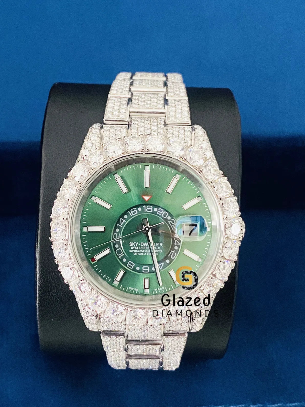 Sky Dweller Green Stick Dial D Colorless Moissanite Watch