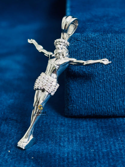 Solid 925 Sterling Silver Round Cut Moissanite 3D Jesus Pendant