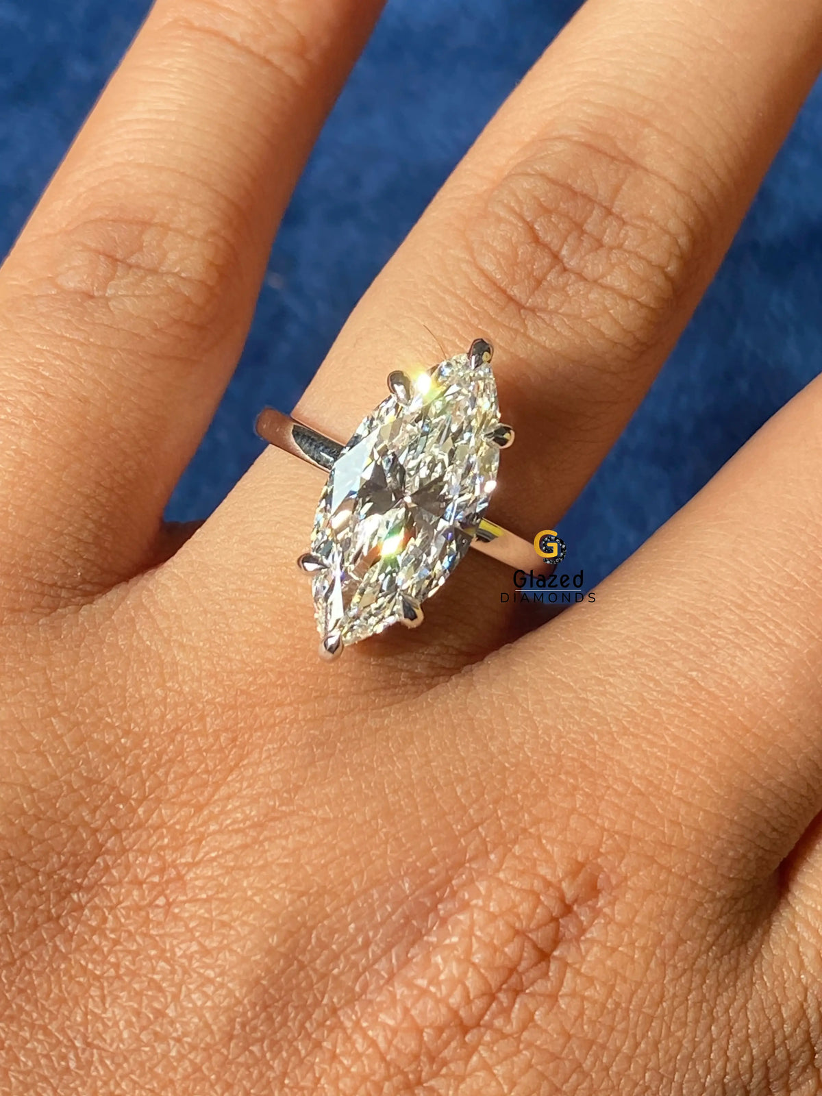 5CT Elongated Marquise Cut Moissanite Hidden Halo Wedding Ring