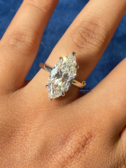 5CT Elongated Marquise Cut Moissanite Hidden Halo Wedding Ring