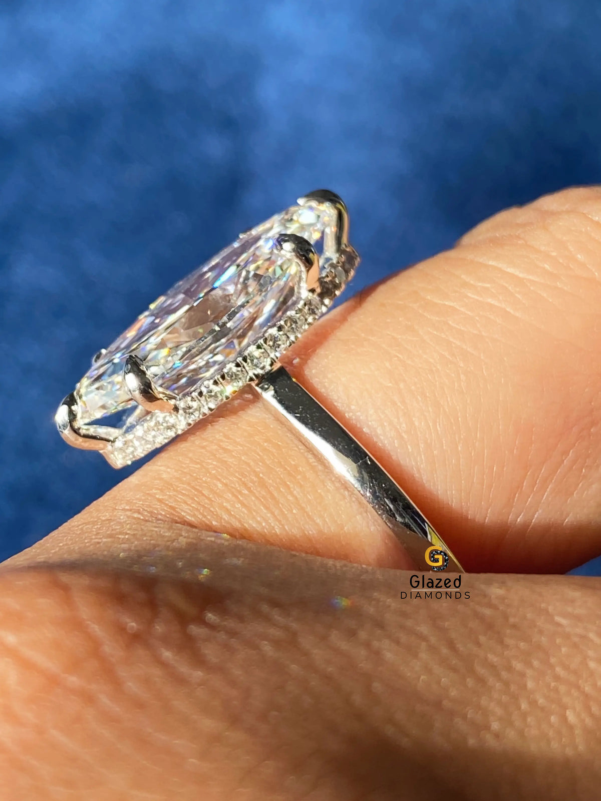 5CT Elongated Marquise Cut Moissanite Hidden Halo Wedding Ring