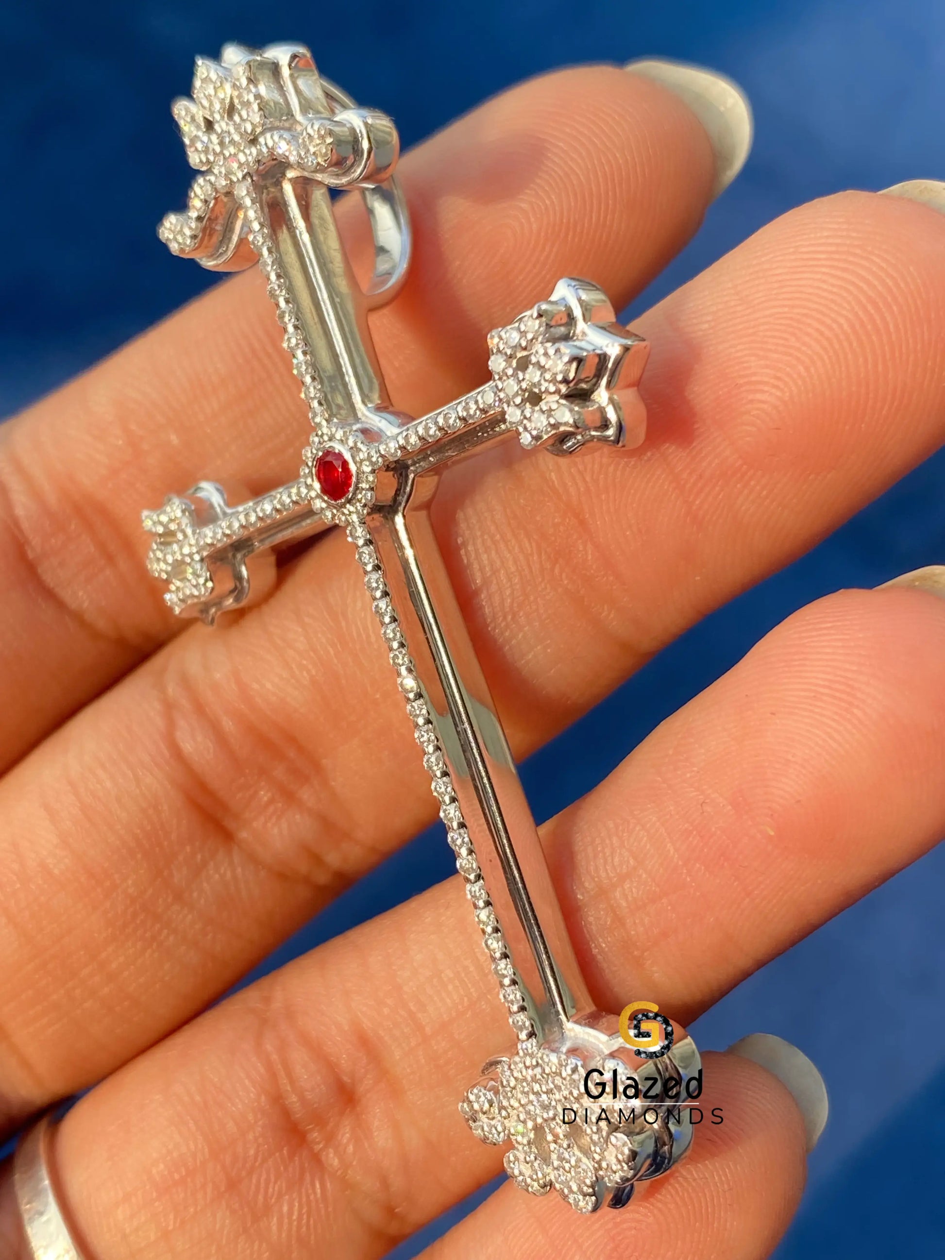 Solid 925 Silver Moissanite Holy Cross Pendant