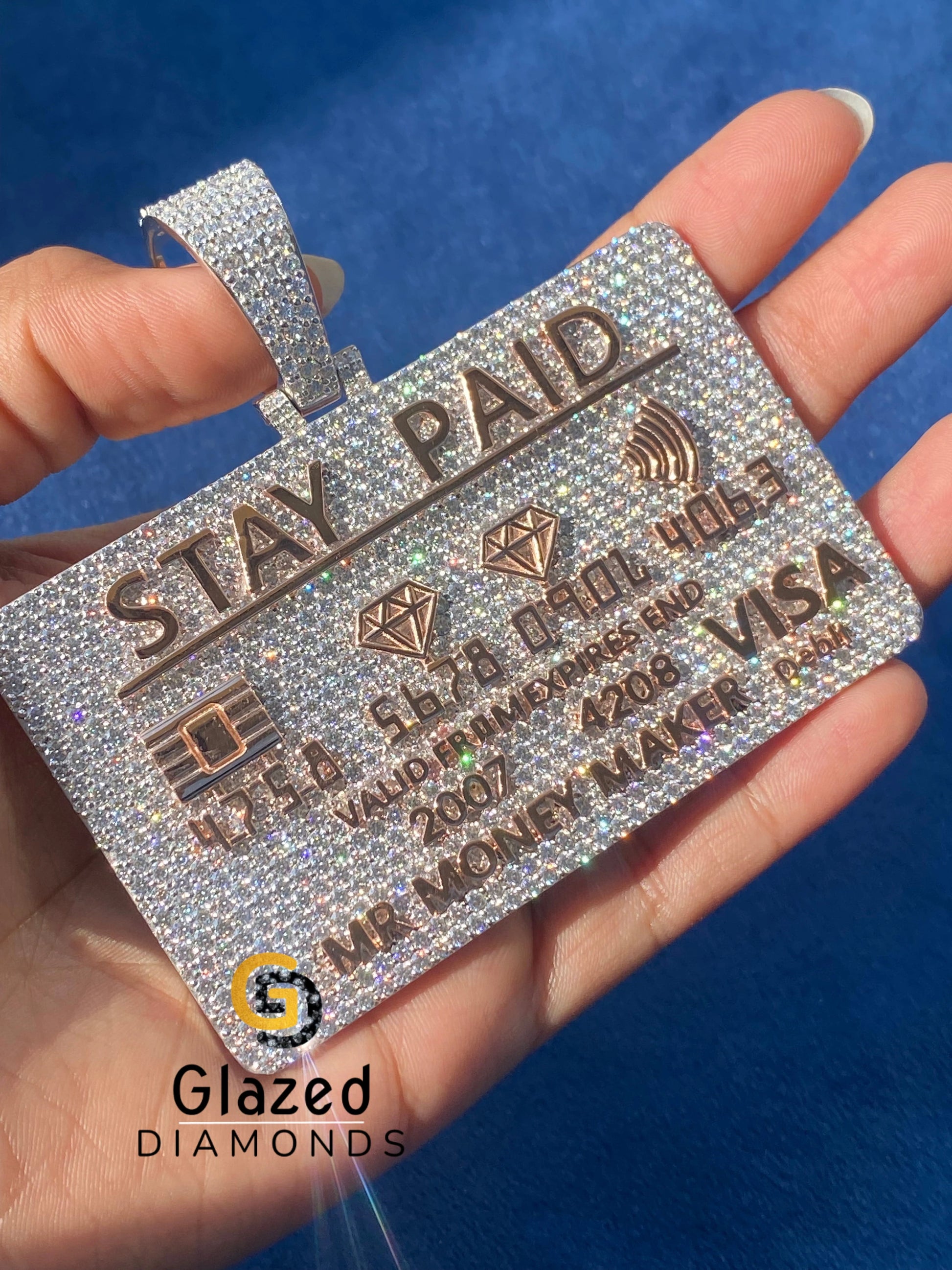 Solid 925 Sterling Silver ATM Card Moissanite Pendant