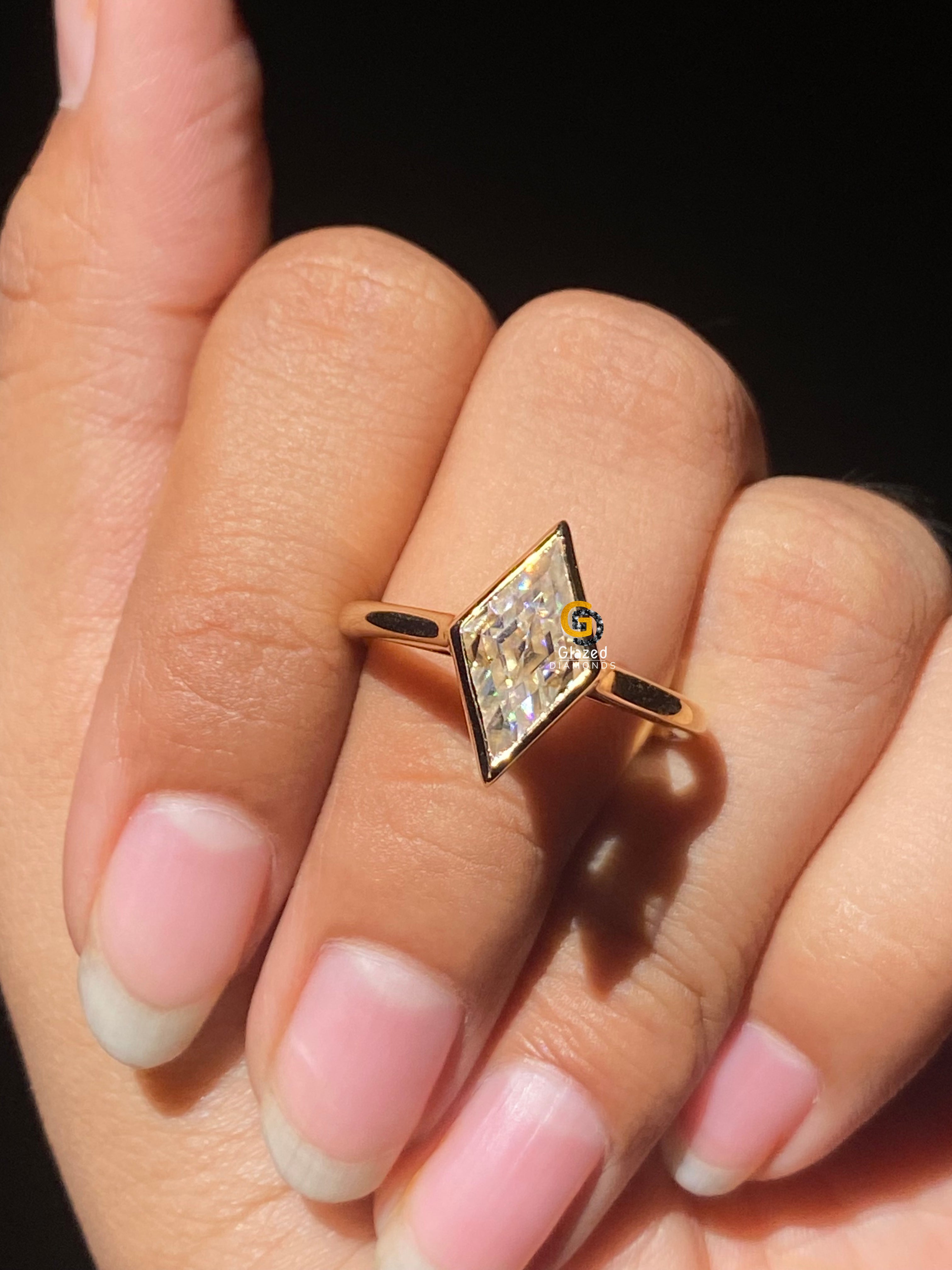 3.5 CT Lozenge Cut Solitaire Bezel Set Moissanite Engagement Ring For Her