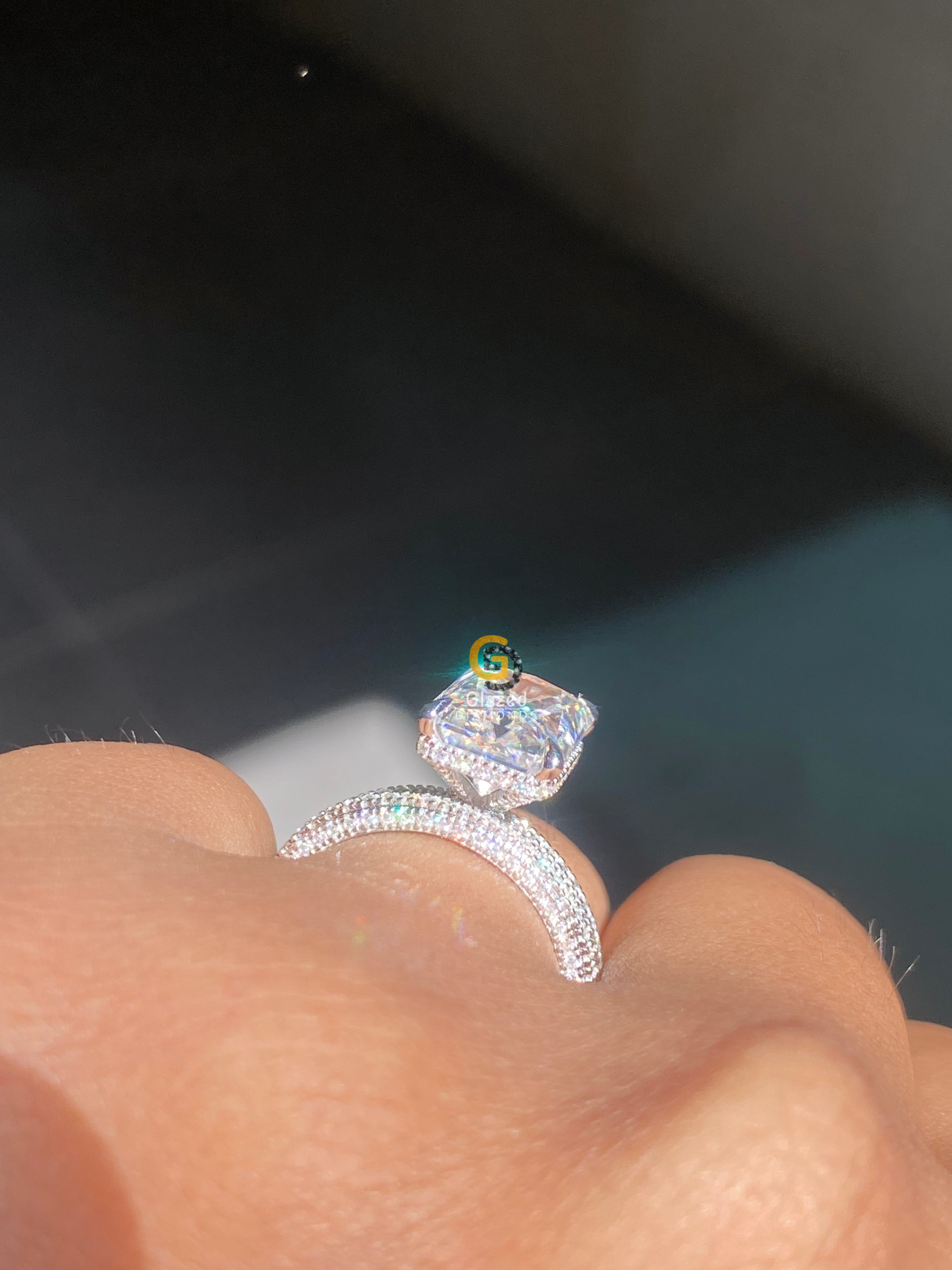 5 CT Radiant Cut Hidden Halo Moissanite Wedding Bridal Set For Her