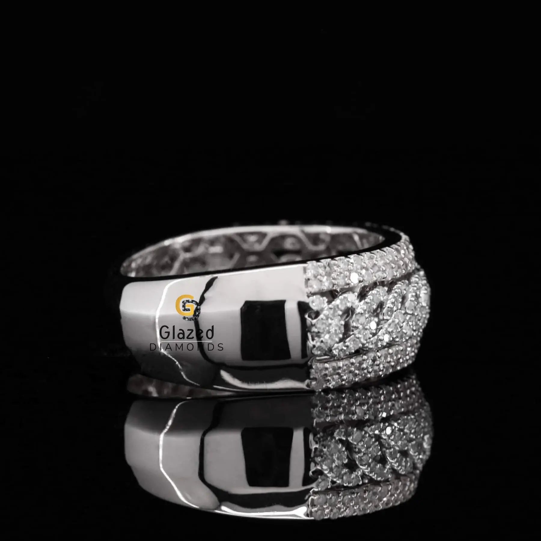 Iced Out Round Moissanite Spinning Cuban Link Hip Hop Ring