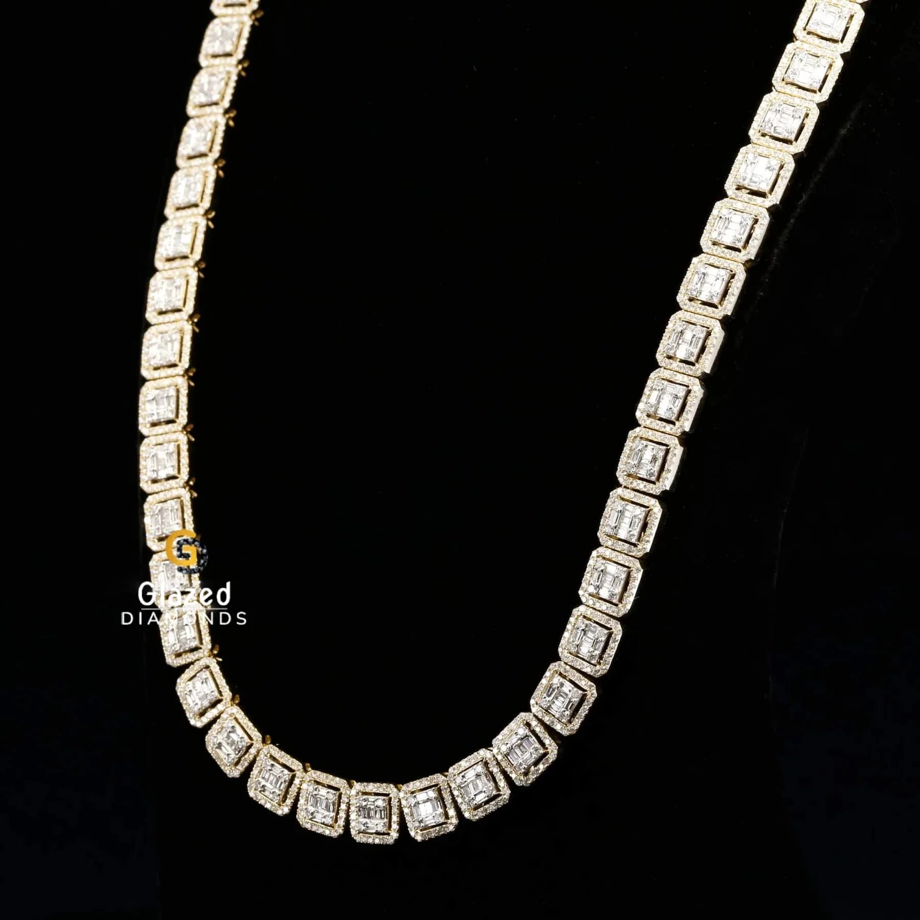 Square Shape Hip Hop Style Baguette and Round Moissanite Tennis Chain