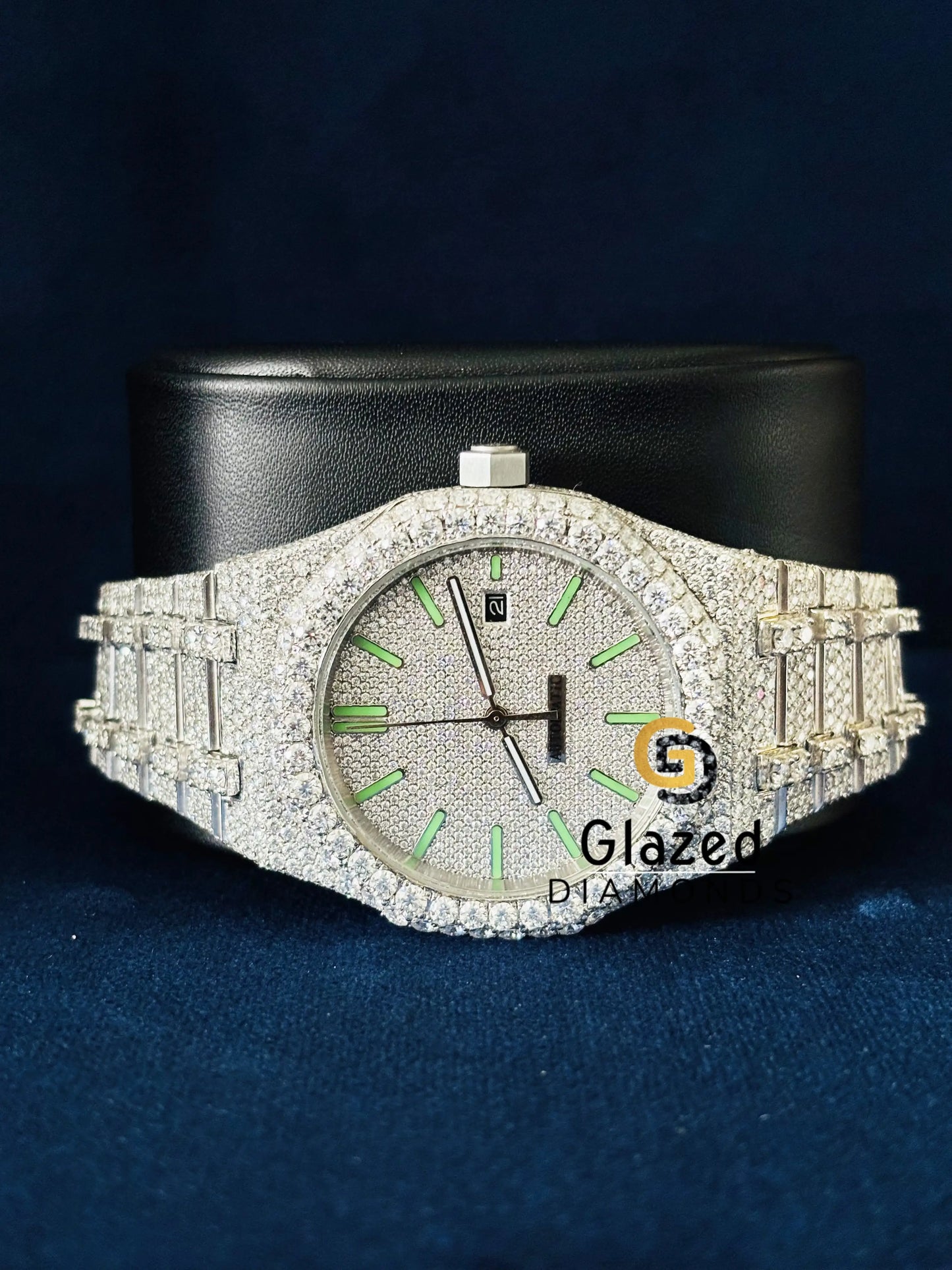 Fully Iced Out Green Stick Bar Moissanite Watch For Men