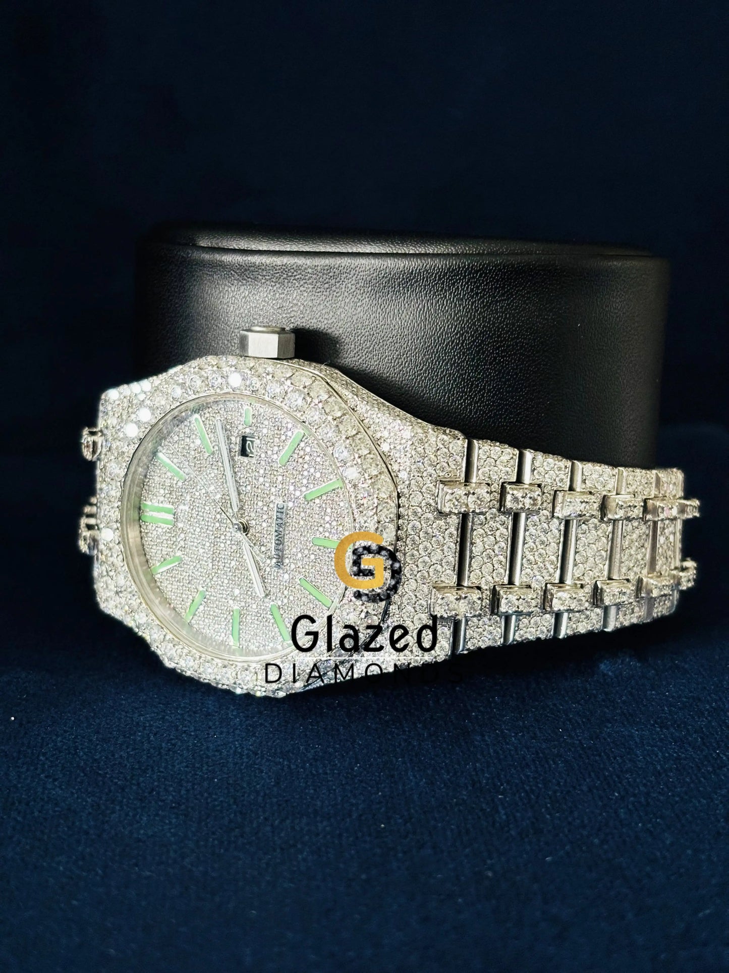 Fully Iced Out Green Stick Bar Moissanite Watch For Men
