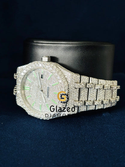 Fully Iced Out Green Stick Bar Moissanite Watch For Men