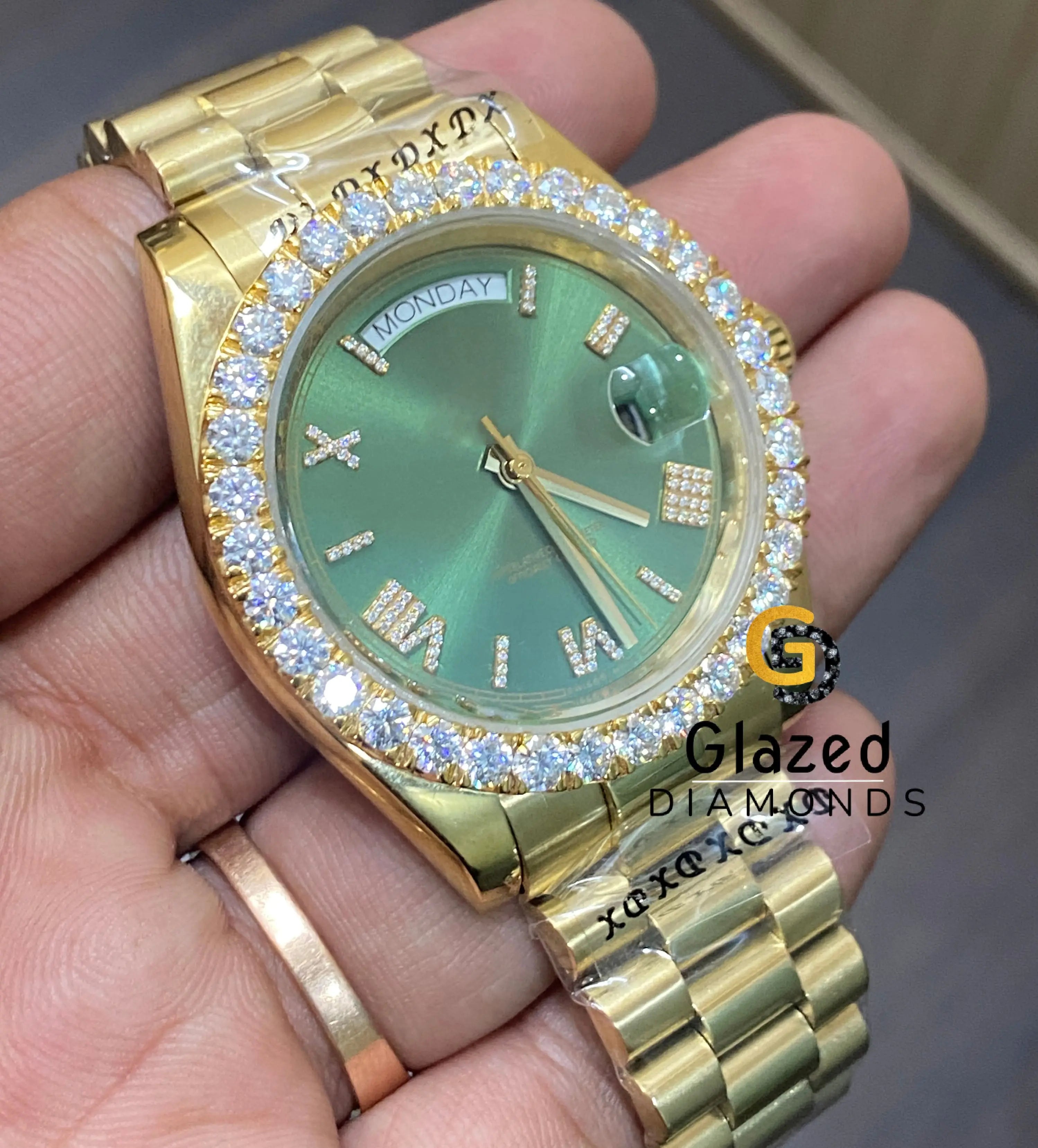 40MM Green Dial Moissanite Diamond Bezel Presidential Watch