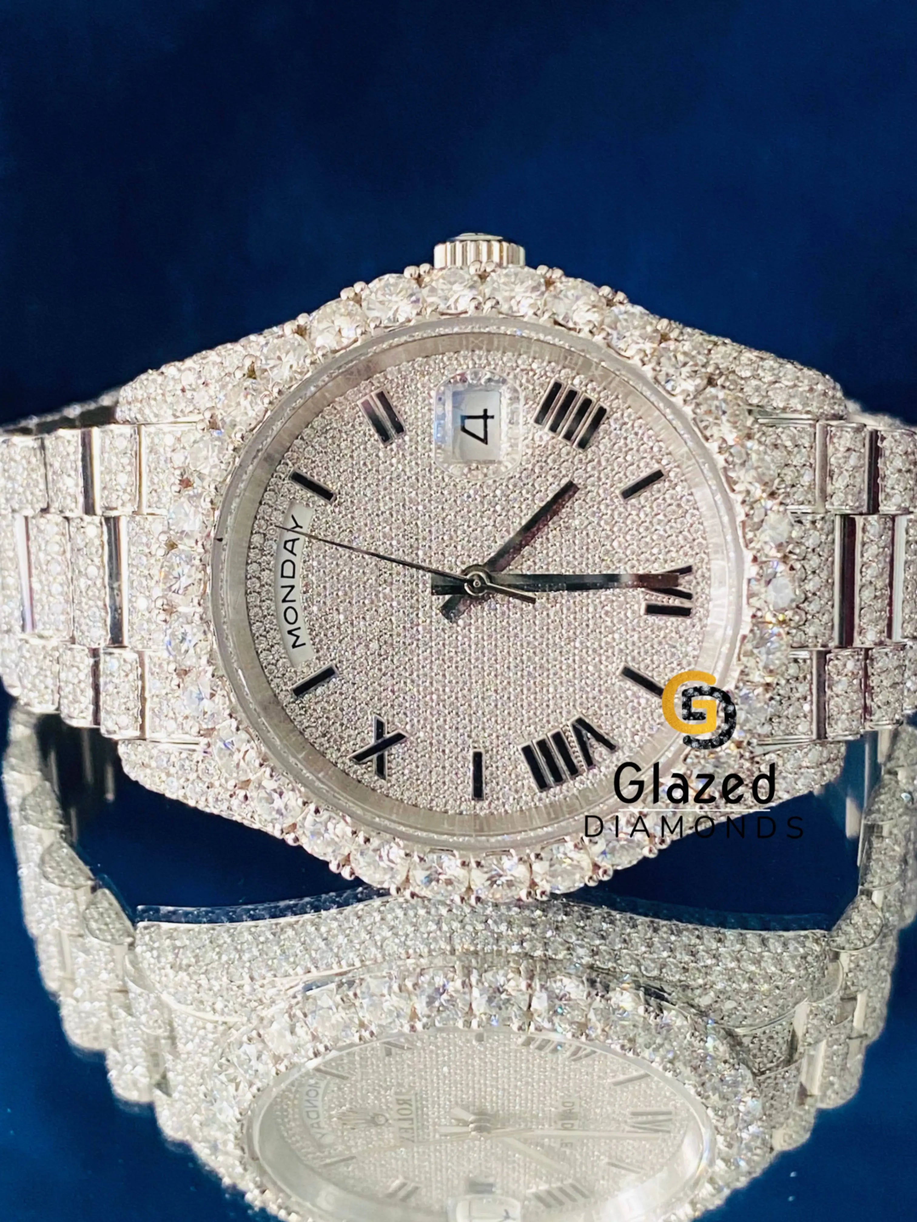 Roman Dial Day Date Hip Hop Moissanite Diamond Studded Watch
