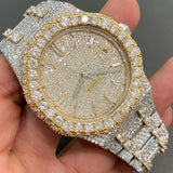 Hip Hop Style Two Tone Moissanite Baguette Bar Iced Out Watch