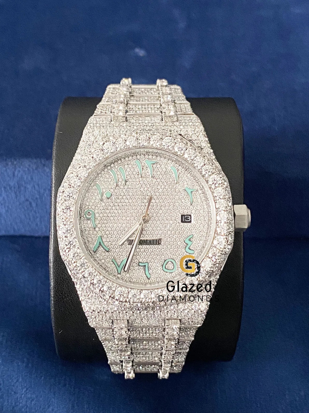 Stainless Steel Arabic Dial Hip Hop VVs Moissanite Watch