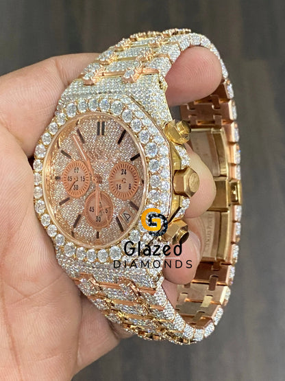 Stainless Steel Chronograph Dial Moissanite Watch