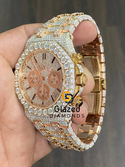 Stainless Steel Chronograph Dial Moissanite Watch