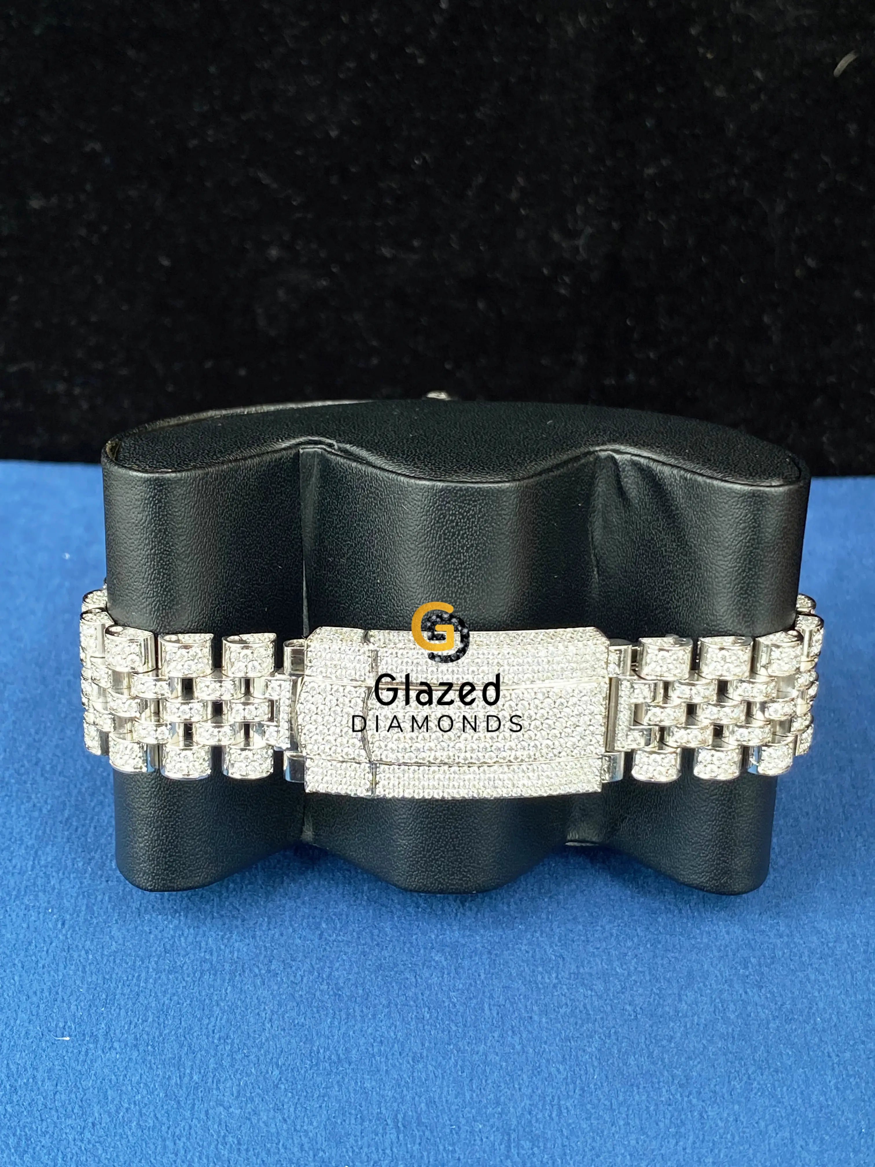 Stainless Steel Fully Iced Out Blue Bezel D Colorless Diamond Watch