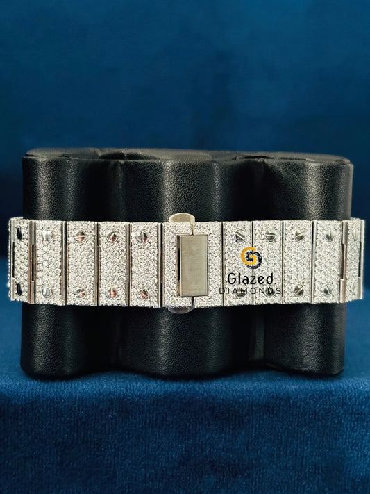 Stainless Steel Fully Iced Out Round Moissanite Watch