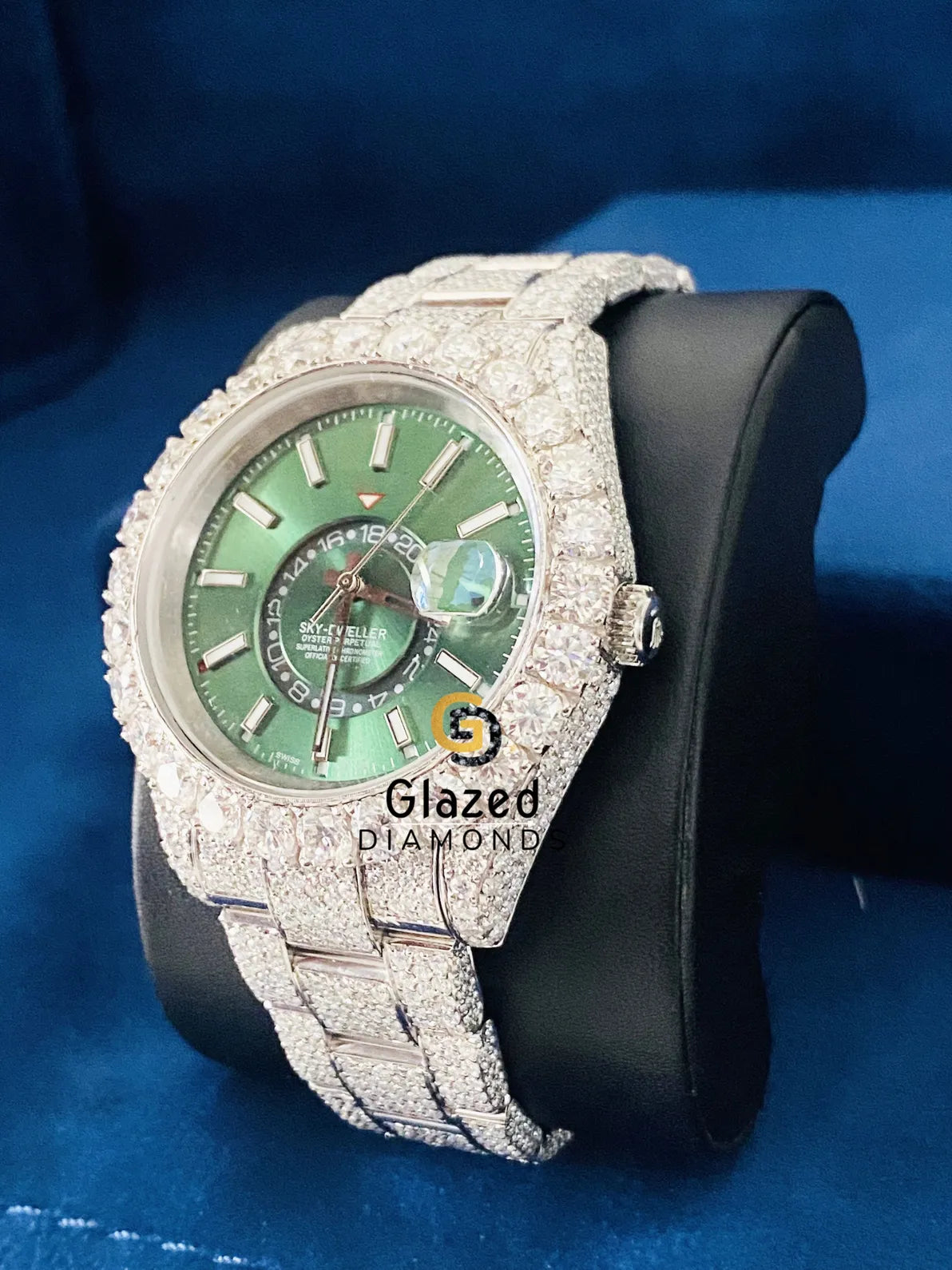Stainless Steel Green Dial Hip Hop VVs Moissanite Watch