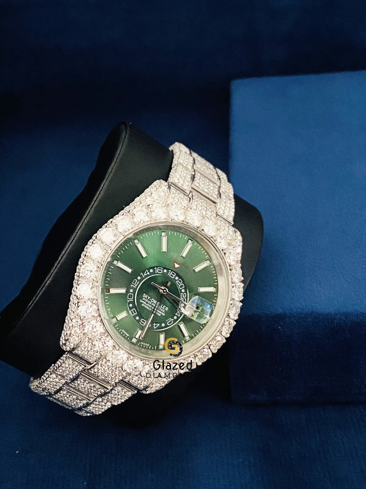 Stainless Steel Green Dial VVS Moissanite Diamond Studded Watch