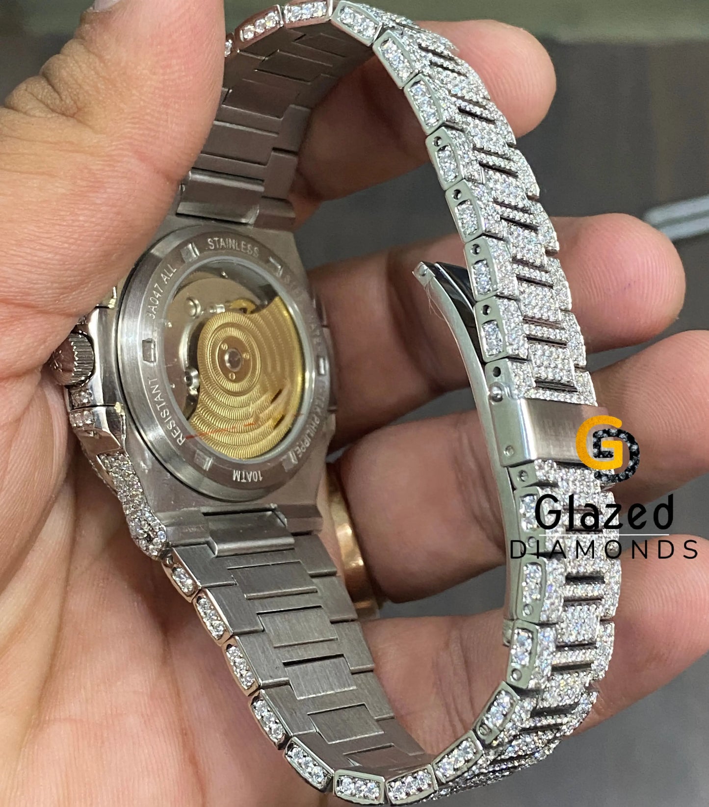 Stainless Steel Moissanite Hip Hop Watch