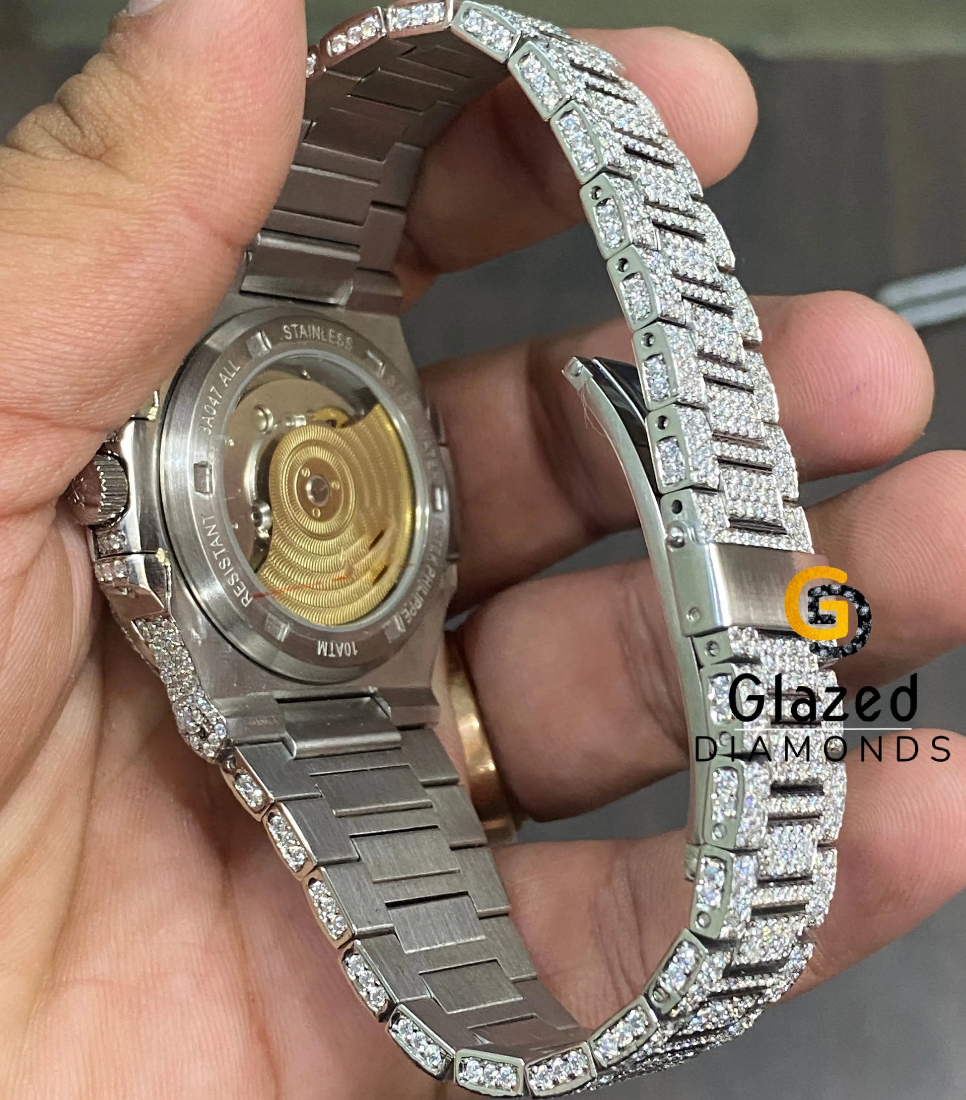 Stainless Steel Moissanite Hip Hop Watch
