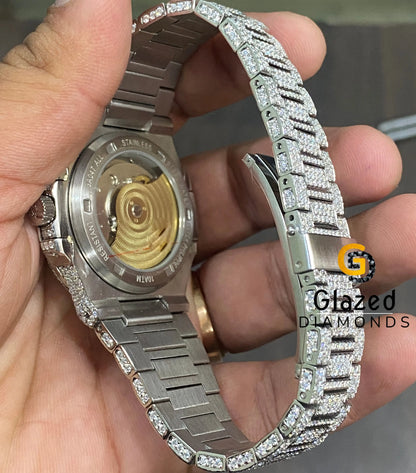 Stainless Steel Moissanite Hip Hop Watch