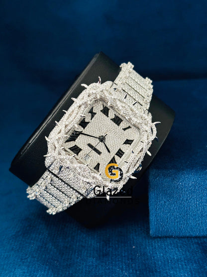 Stainless Steel Moissanite Iced Out Thron Crown Watch For Him