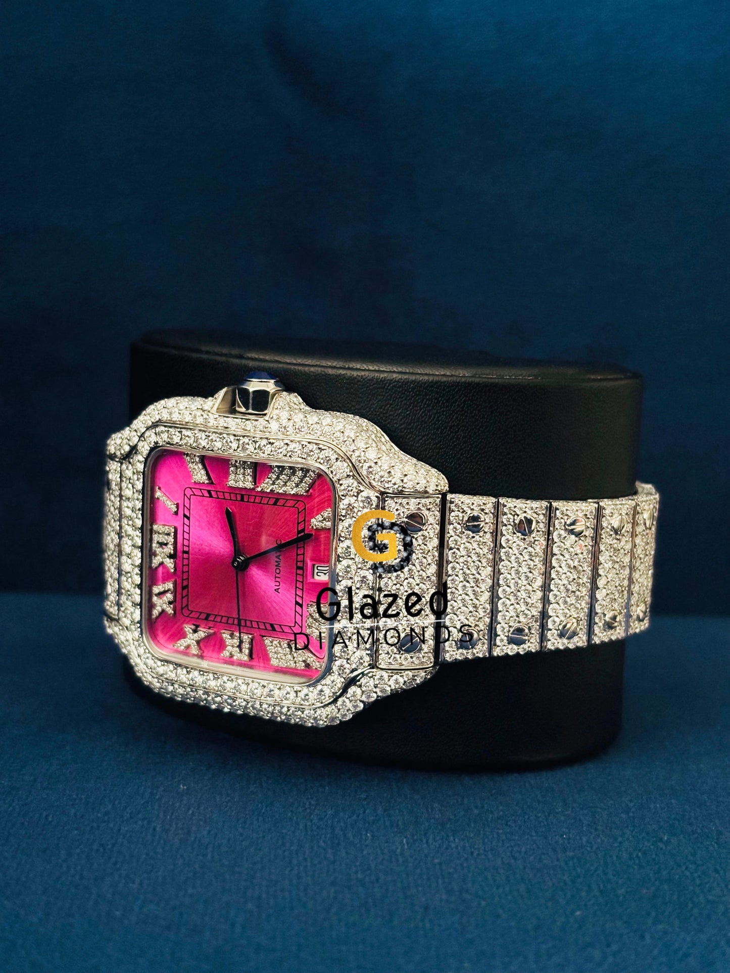 Stainless Steel Moissanite Pink Dail Watch