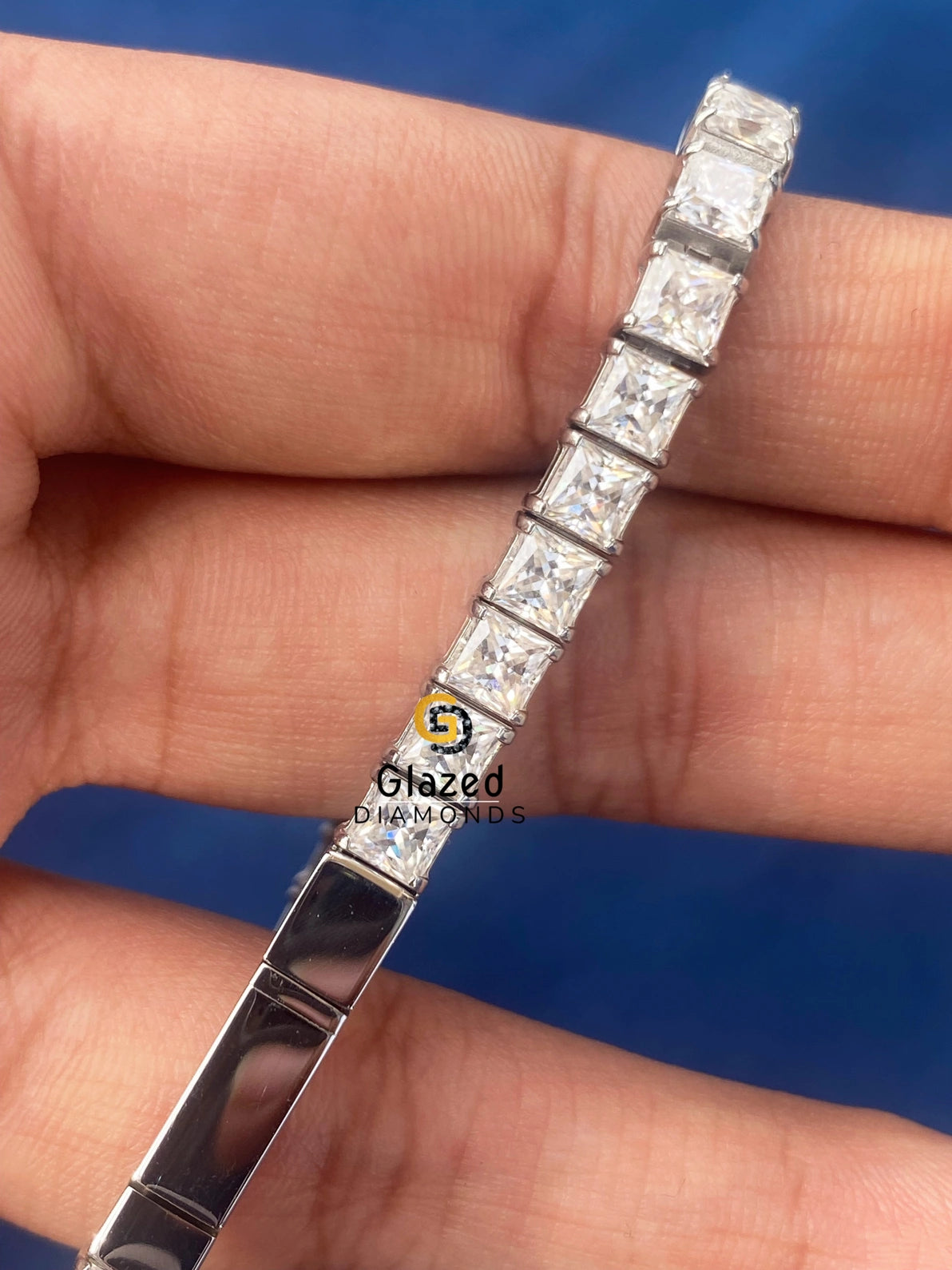 Stainless Steel Princess Moissanite Tennis Link Bracelet