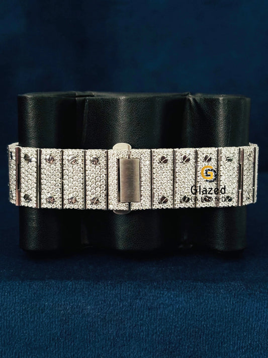 Stainless Steel Round VVs Moissanite Diamond Studded Watch