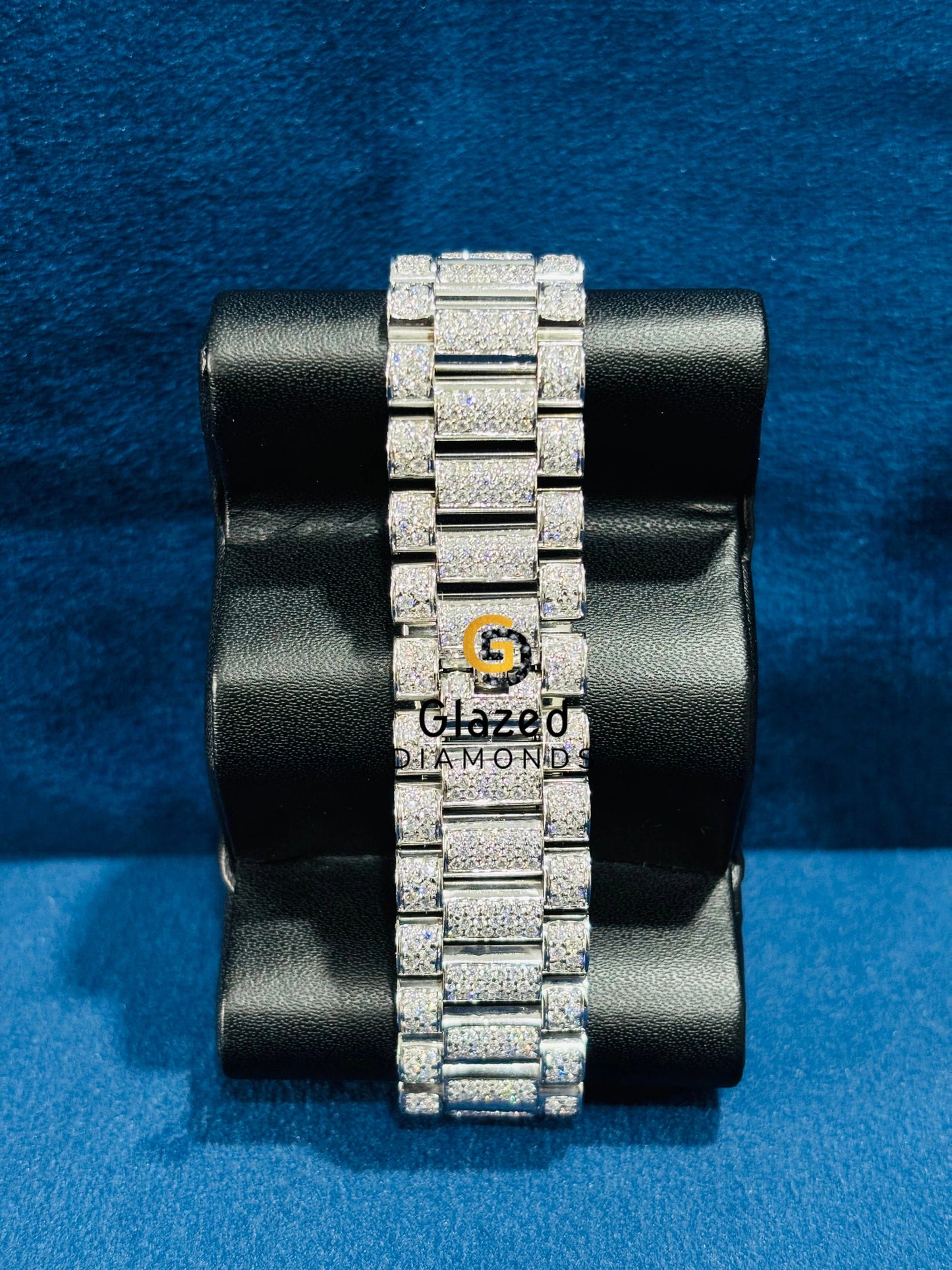 Stainless Steel Royal Blue Dial Moissanite Rapper Watch