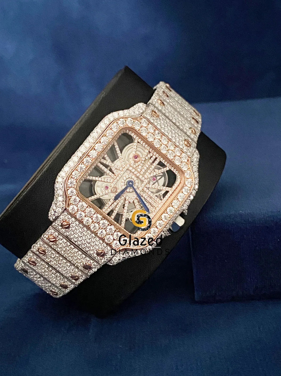Stainless Steel Skeleton Dial Fully Iced Out VVs Moissanite Watch