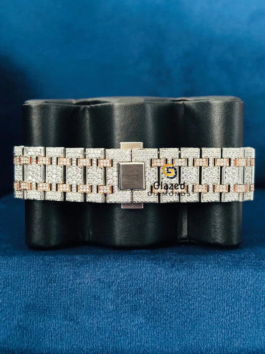 Stainless Steel Two Tone Round Moissanite Watch