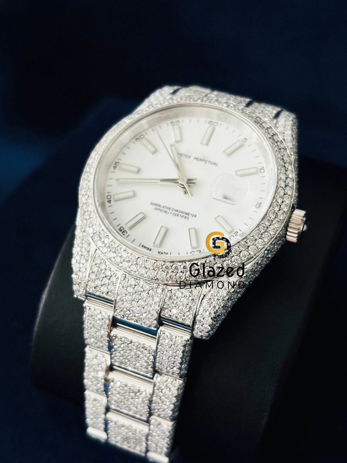 Stainless Steel White Stick Dial D Colorless VVs Moissanite Watch