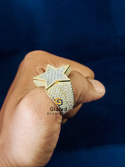 Star Shape Moissanite Round_ Baguette Ring