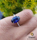 4 Ct Blue Sapphire Oval Cut Diamond Hidden Halo Engagement Ring