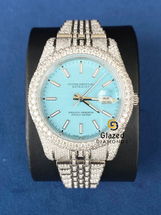 Tiffany Blue Stick Dial Bust Down Jubilee Strap Moissanite Watch