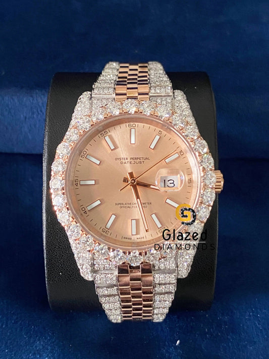 Stick Beige Dial D Colorless Jubilee Strap VVs Moissanite Watch