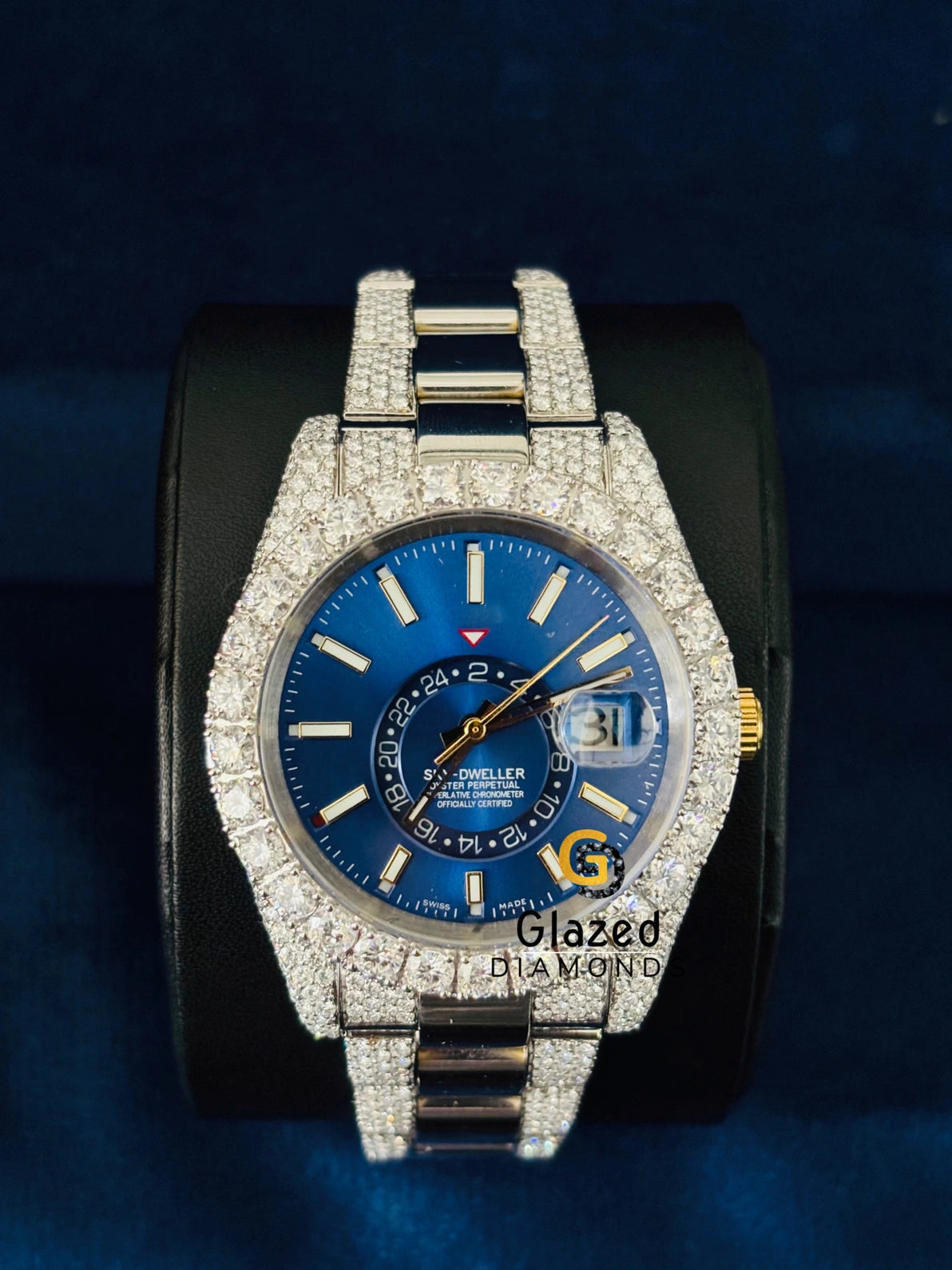 Stick Blue Dial Sky Dweller Iced Out VVS Moissanite Watc
