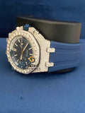 Stick Dial Chronograph Blue Silicone Strap Moissanite Watch