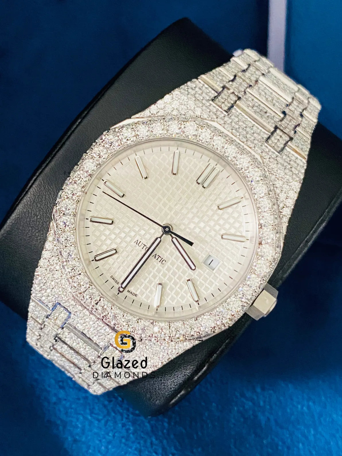 Stick Dial Fully Iced Out Round Moissanite Hip Hop Watch