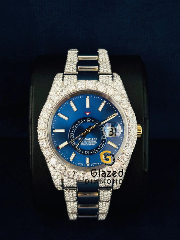 Stick Dial Sky Dweller Iced Out Moissanite Watch