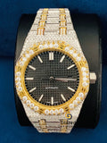 Stick Dial Two Tone Fully Iced Out Round Moissanite Watch