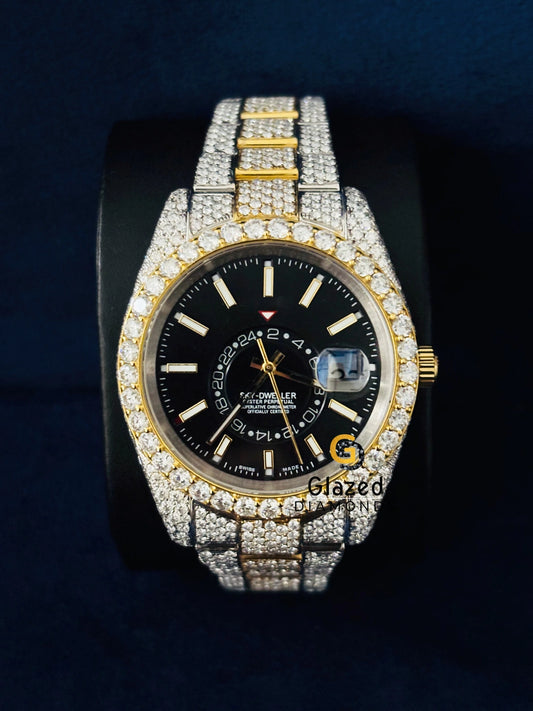 Stick Dial Two Tone VVS Moissanite Diamond Studded Watch