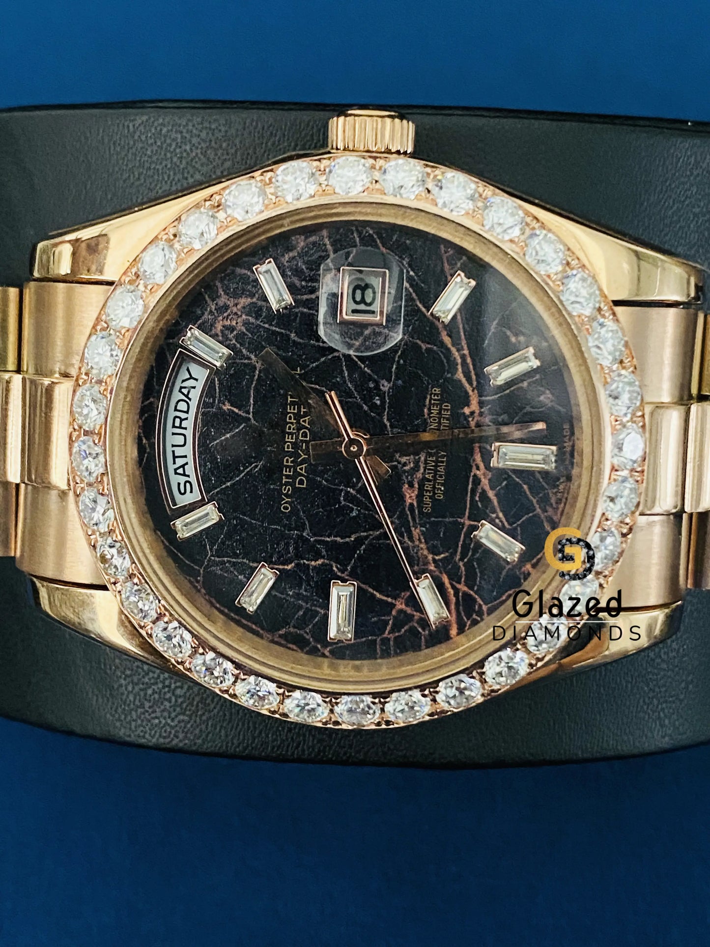 Stunning Black Bezel Stick Dial Presidential Strap VVS Moissanite Watch For Men